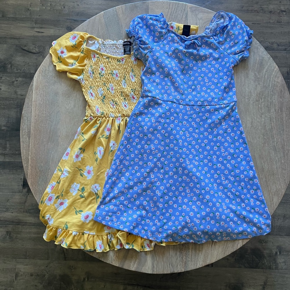Floral Kids Dresses Set - Yellow and Blue
